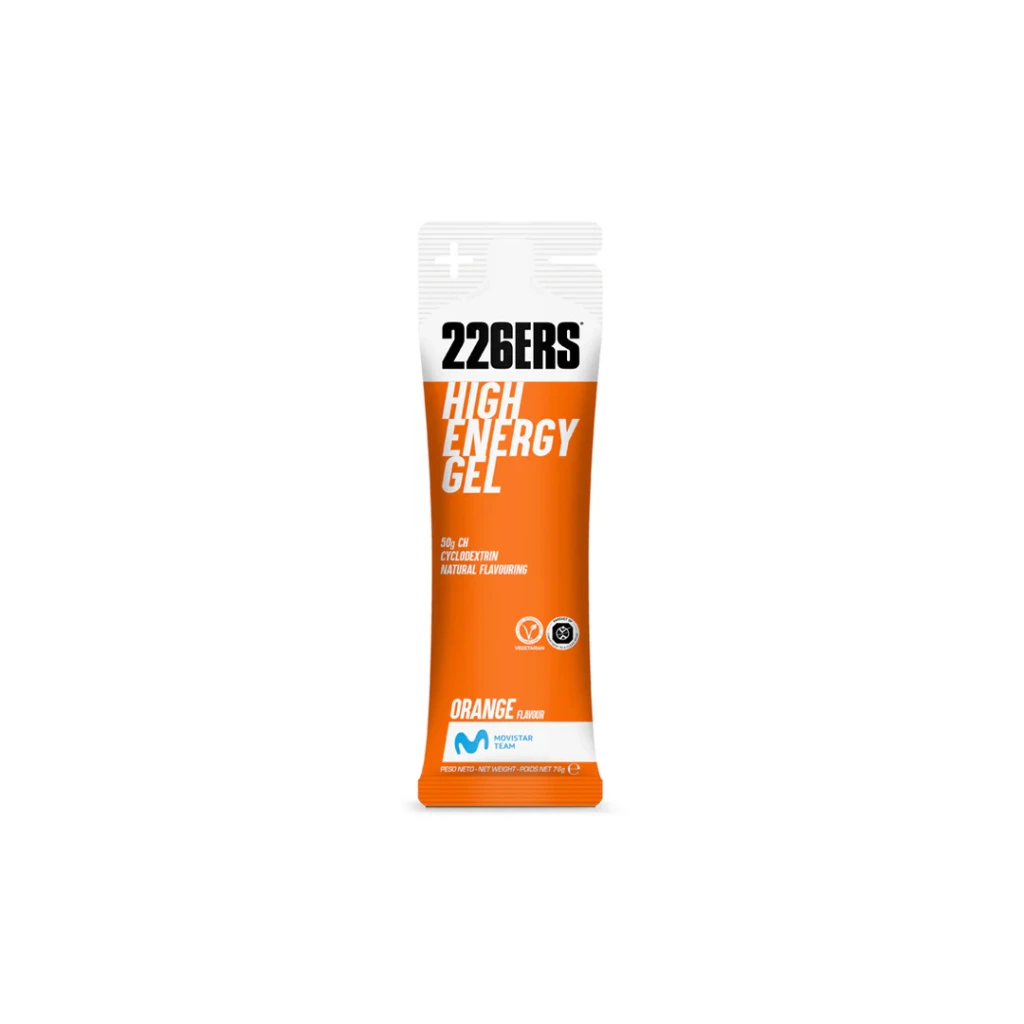 226ers HIGH ENERGY GEL 76g - Gel Energético con ciclodextrina - Naranja con BCAA 