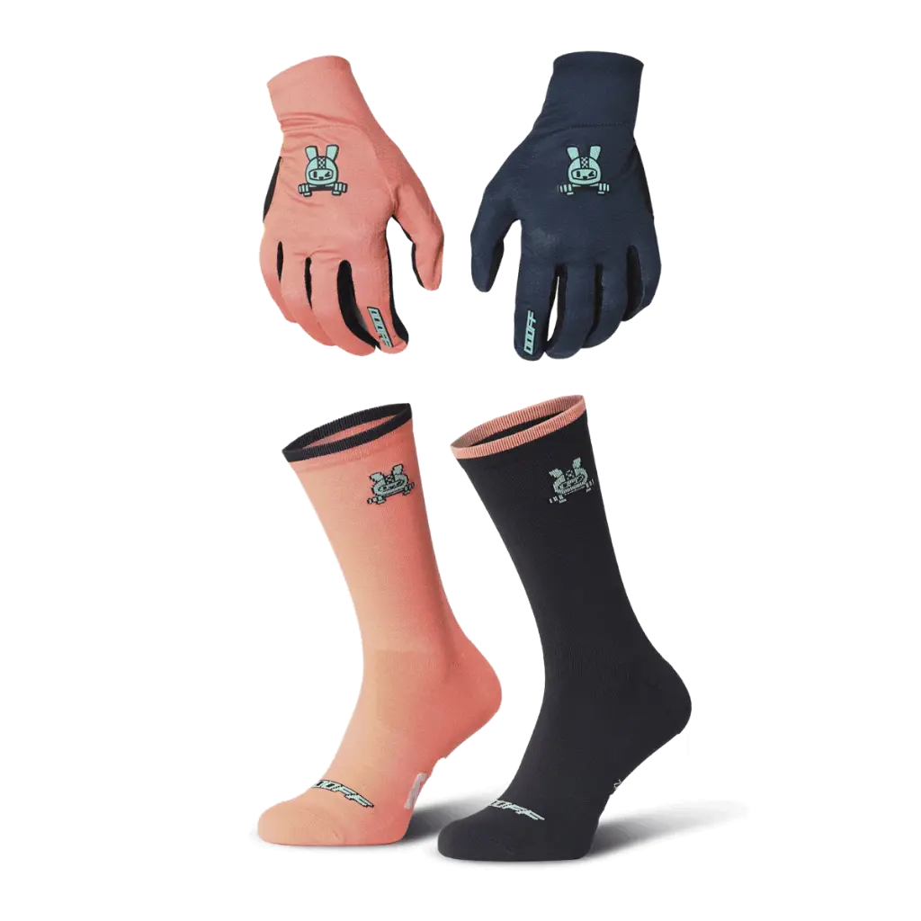 [V2006XS] Pack OOOFF Guantes y Calcetines Petróleo/Coral  (XS)